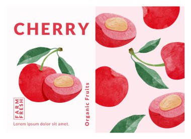 Cherry packaging design templates, watercolour style vector illustration.