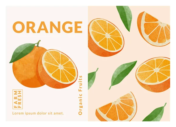 Orange Packaging Design Templates Watercolour Style Vector Illustration — Stockvektor