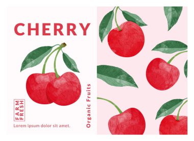 Cherry packaging design templates, watercolour style vector illustration.