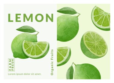 Limon paketleme tasarım şablonları, suluboya biçim vektör çizimi.