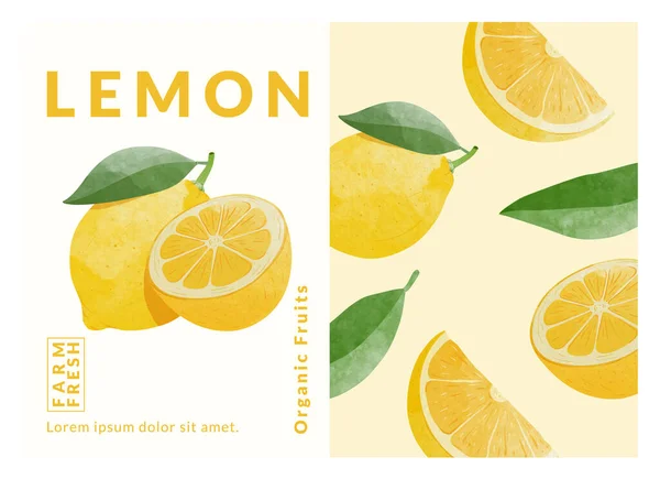 Lemon Packaging Design Templates Watercolour Style Vector Illustration — Stockvektor