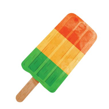 Renkli buz çubuğu, meyveli dondurma, suluboya biçim vektör illüstrasyonu.