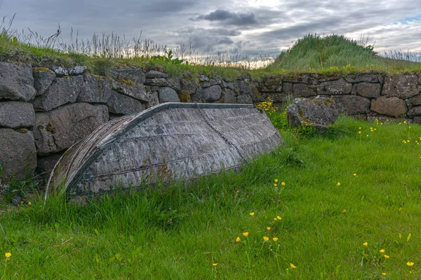 Iceland Viking Fishing Boat Viking Farm House — 图库照片