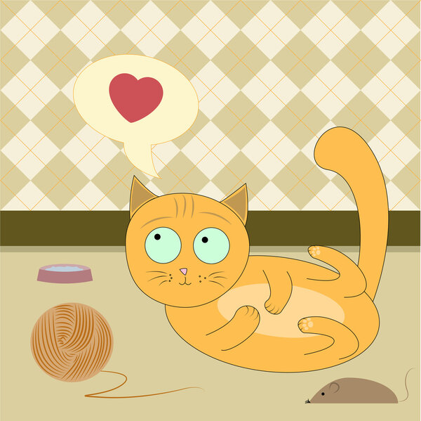 Оранжевая кошка хочет играть
