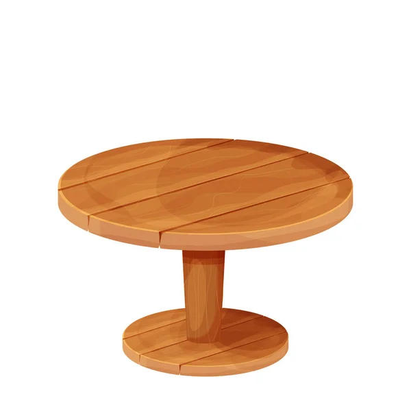 Table Ronde Rustique Bois Style Dessin Animé Isolée Sur Fond — Image vectorielle