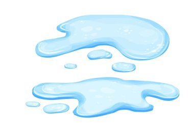 Su birikintisini çizgi film tarzında beyaz arkaplanda izole et. Dökül, göl ya da sıvı. Tasarım elemanı. Mevsimlik nesne.