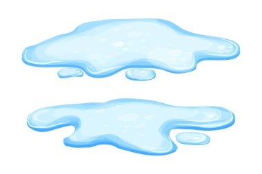 Su birikintisini çizgi film tarzında beyaz arkaplanda izole et. Dökül, göl ya da sıvı. Tasarım elemanı. Mevsimlik nesne.