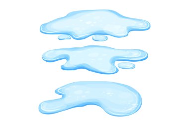 Set Water puddle in cartoon style isolated on white background. Spill, lake or liquid. Design element. Seasonal object. clipart