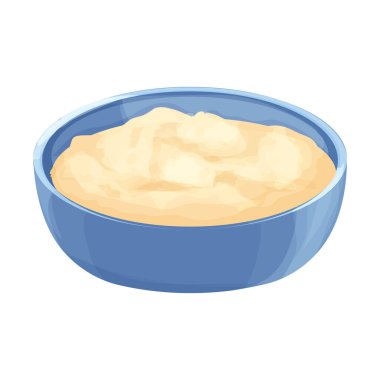 Kasede yulaf lapası, beyaz arka planda izole edilmiş çizgi film tarzında tabak. Müsli, sağlıklı kahvaltı.. 