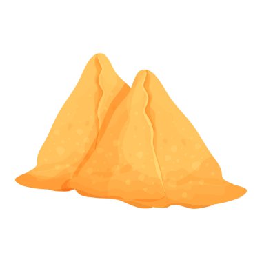 Sıcak samosa geleneksel Hint yemeği çizgi film tarzında beyaz arka planda izole edilmiş.. 