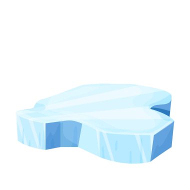 Buz kütlesi, donmuş su parçası, beyaz arka planda izole edilmiş çizgi film tarzında buzdağı. Kutup manzarası öğesi, ui oyun varlığı. Kış dekorasyonu.