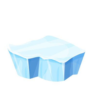 Buz kütlesi, donmuş su parçası, beyaz arka planda izole edilmiş çizgi film tarzında buzdağı. Kutup manzarası öğesi, ui oyun varlığı. Kış dekorasyonu.