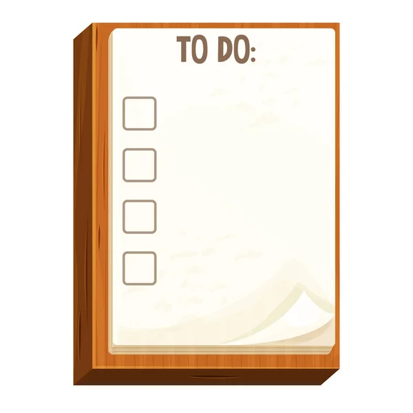 Checklist on a wooden board note paper, to do work in cartoon style isolated on white background. Successful completion tasks retro vintage.. — Stock Vector