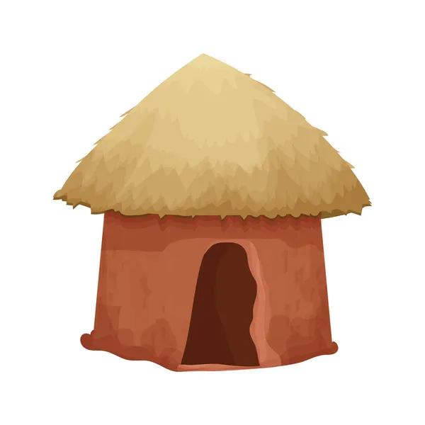 Cabaña africana con techo de paja y casa de pared de arcilla en estilo de dibujos animados aislados sobre fondo blanco. Tribal, edificio rural del desierto. — Archivo Imágenes Vectoriales