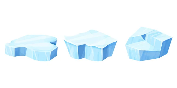 Set Ice floe, pedaço de água congelada, iceberg em estilo cartoon isolado no fundo branco. Coleção elemento paisagem polar, ui ativo jogo. Decoração de inverno. —  Vetores de Stock