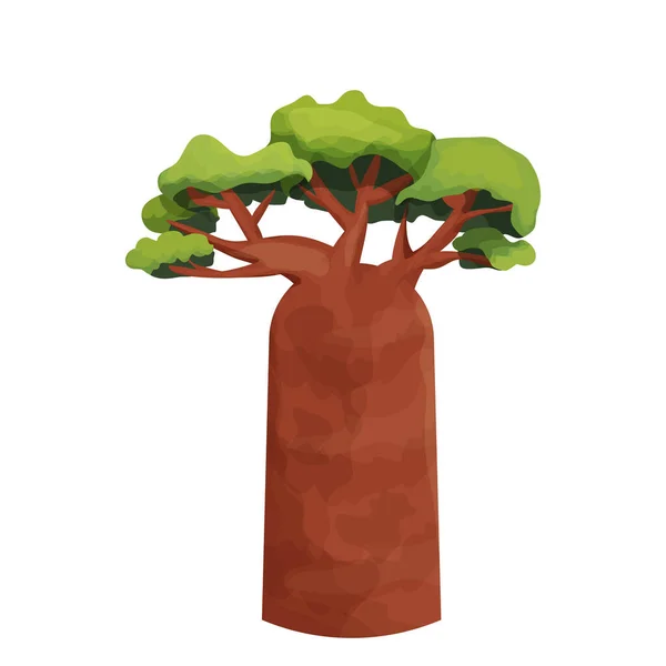 Baobab Baum Oder Affenbrotbaum Afrikaner Cartoon Stil Isoliert Auf Weißem — Stockvektor