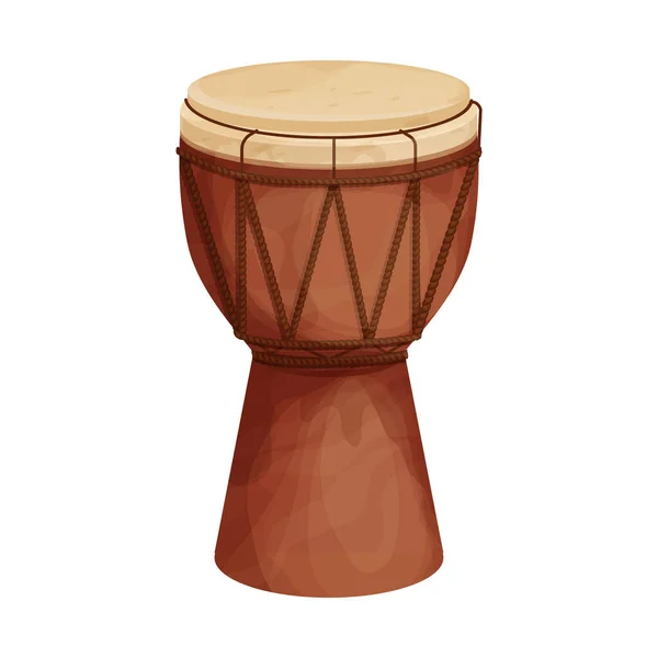 Tamburo Djembe Africano Stile Cartone Animato Isolato Sfondo Bianco Strumento — Vettoriale Stock