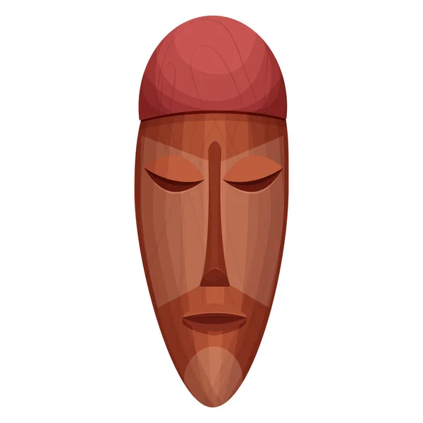 Masque tribal africain en bois, visage totem, avatar aborigène en style dessin animé isolé sur fond blanc. Objets détaillés. — Image vectorielle