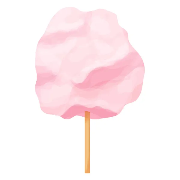 Zoete roze suikerspin suikerwolk op stok in cartoon stijl geïsoleerd op witte achtergrond. pluizig dessert, vakantie symbool. — Stockvector