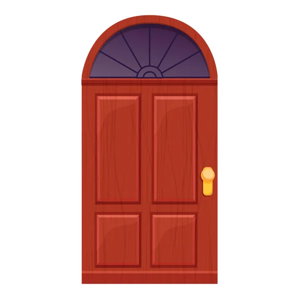 Arch fából készült ajtó, első bejárat ablakkal, texturált rajzfilm stílusú izolátum fehér háttérrel. Ui játék eszköz, középkori dekoráció — Stock Vector