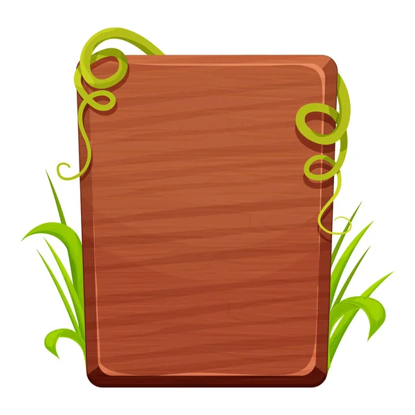 木製の板 葉とジャングルのフレーム 白い背景に隔離された漫画のスタイルでエキゾチックな装飾 空のボード 詳細なテクスチャ ベクターイラスト — ストックベクタ