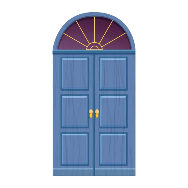 Bogenhölzerne Blaue Tür Eingangsbereich Mit Fenster Strukturiert Cartoon Stil Isoliert — Stockvektor