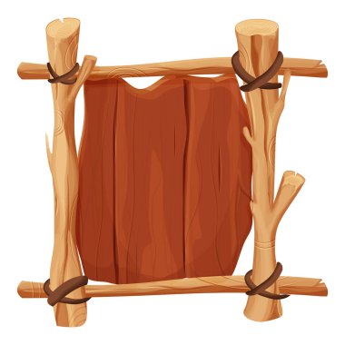 Çubuklardan çerçeve, beyaz arka planda izole çizgi film tarzında ahşap kalaslar. Sınır, orman paneli desenli ve detaylı. Oyun varlığı, menü