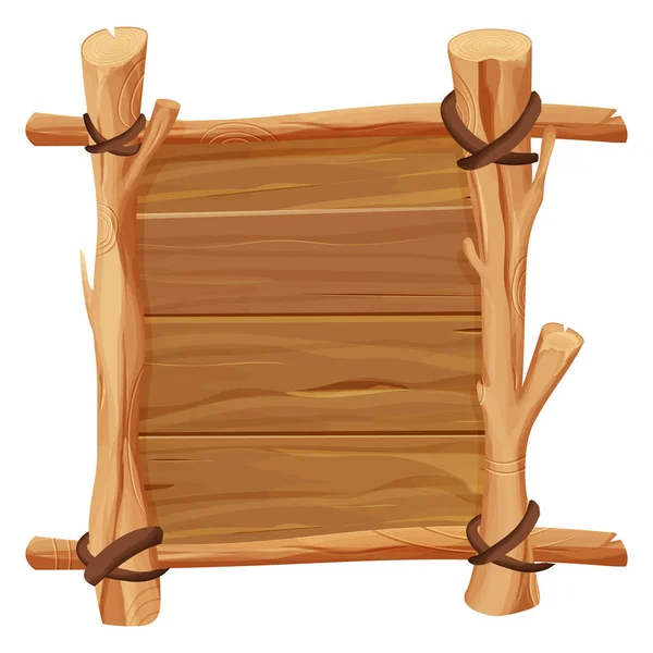 框架从木棍，木制木板漫画风格孤立的白色背景。边界，丛林面板的纹理和细节。游戏资产，菜单 — 图库矢量图片