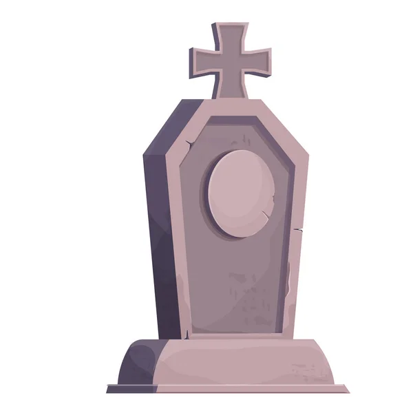 Steinernes Grab, Denkmal im Cartoon-Stil isoliert auf weißem Hintergrund. Beerdigung, Friedhofsobjekt. Denkmal für das Jenseits. — Stockvektor