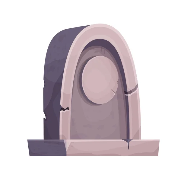 Tumba de piedra, monumento en estilo de dibujos animados aislado sobre fondo blanco. Funeral, objeto del cementerio. Monumento al Más Allá. — Archivo Imágenes Vectoriales