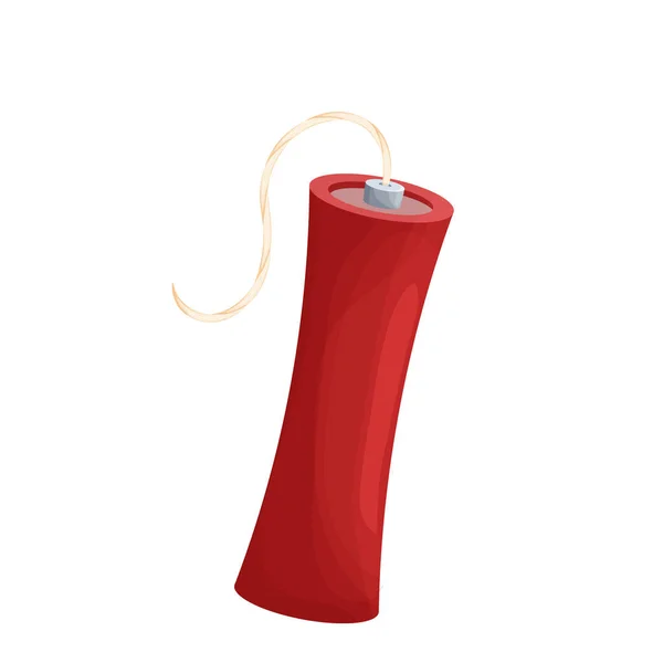 Bâton de dynamite rouge, bombe en style dessin animé isolé sur fond blanc. Arme vintage élément de jeu. Objet explosif. — Image vectorielle
