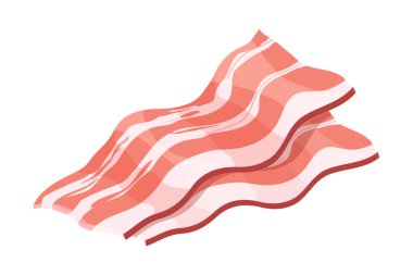 Beyaz arka planda izole edilmiş pastırma dilimlenmiş çizgi film tarzı. Çiğ malzeme. Et ürünü.