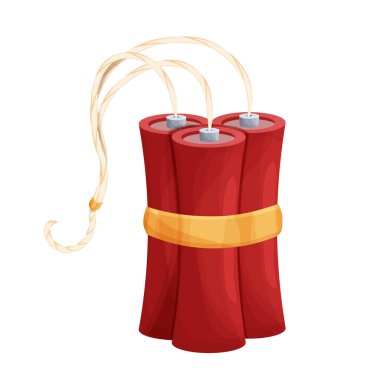 Kırmızı dinamit çubuğu, beyaz arka planda izole edilmiş çizgi film tarzı bomba. Silah klasik oyun unsuru. Patlama nesnesi.