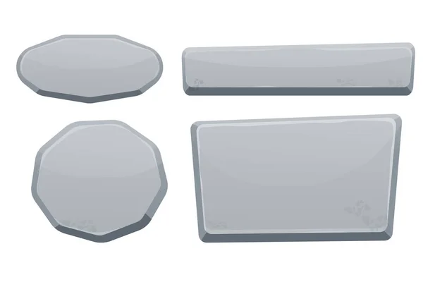 Коллекция каменных кнопок, набор рок-активов в стиле мультфильма изолированы на белом фоне. Интерфейс игры, панель приложений. — стоковый вектор