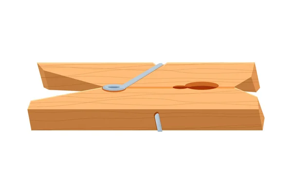 Kleren pin houten huishouden object in cartoon stijl geïsoleerd op witte achtergrond. Moderne kleding pin vector icoon. — Stockvector
