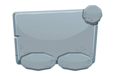 Beyaz arkaplanda izole edilmiş fantezi çizgi film tarzında taş oyun menüsü veya gezinti. Ui oyun varlığı. Şekillendirilmiş kaya, sihirli kullanıcı paneli.