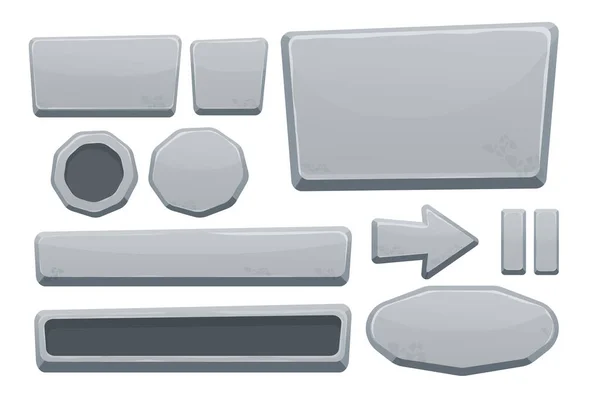 石头纽扣收藏,一套卡通风格的岩石资产,独立于白色背景.矿产品详细对象ui游戏接口，应用程序窗格. — 图库矢量图片