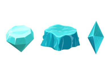 Set amazonite gemstone textured crystal different shapes, rock in cartoon style isolated on white background. Game asset mineral, natural stone.