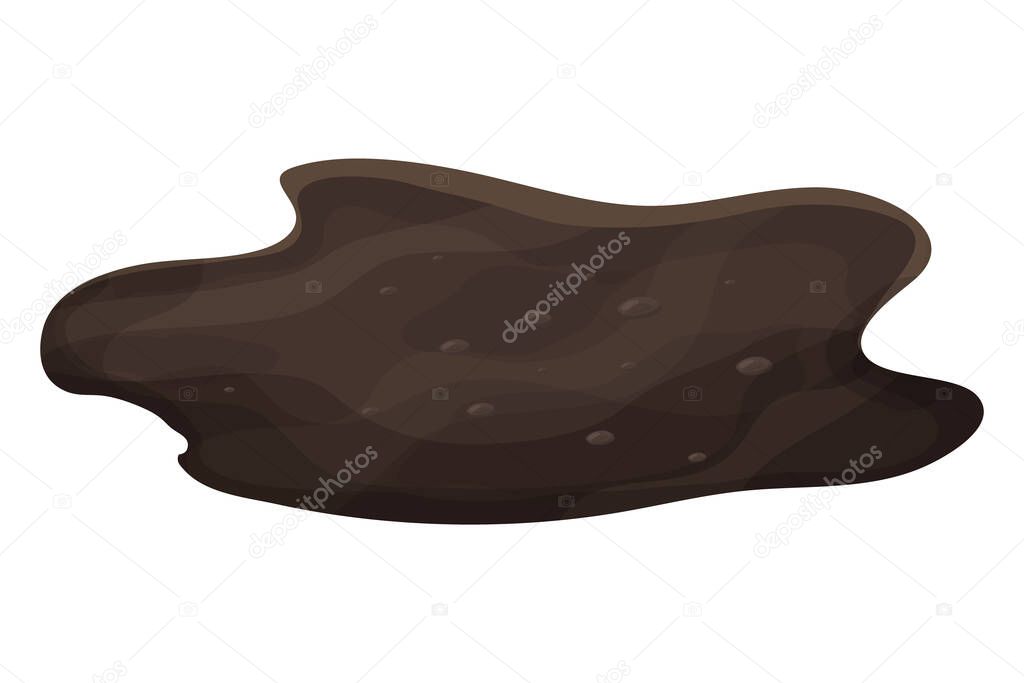 Dirty mud puddle, swamp in cartoon style isolated on white background. Natural wet soil, clip art. 