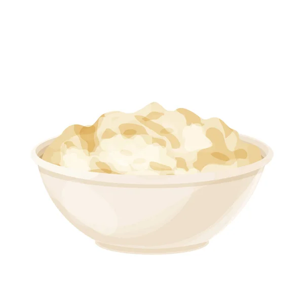 Avena gachas en tazón, plato en estilo de dibujos animados aislados sobre fondo blanco. Muesli, desayuno saludable. — Vector de stock