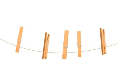 Elbise askısı ahşap ev eşyasını beyaz arka planda izole edilmiş çizgi film tarzında ayarla. Modern kıyafet pin vektör simgesi. 