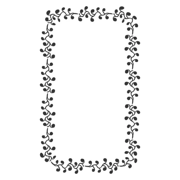 Elégant cadre floral, silhouette bordure en style doodle dessiné à la main isolé sur fond blanc. Décoration de couronne, clip art délicat — Image vectorielle