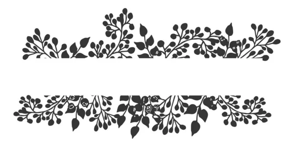 Borde partido, marco de monograma floral en estilo garabato aislado sobre fondo blanco. Decoración de diseño elegante, elemento. — Vector de stock