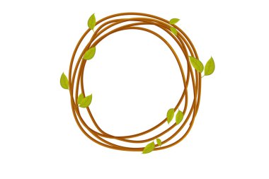 Ahşap dallı çerçeve, dallı bahar çelengi, beyaz arka planda izole çizgi film tarzında sevimli dekorasyon.. 