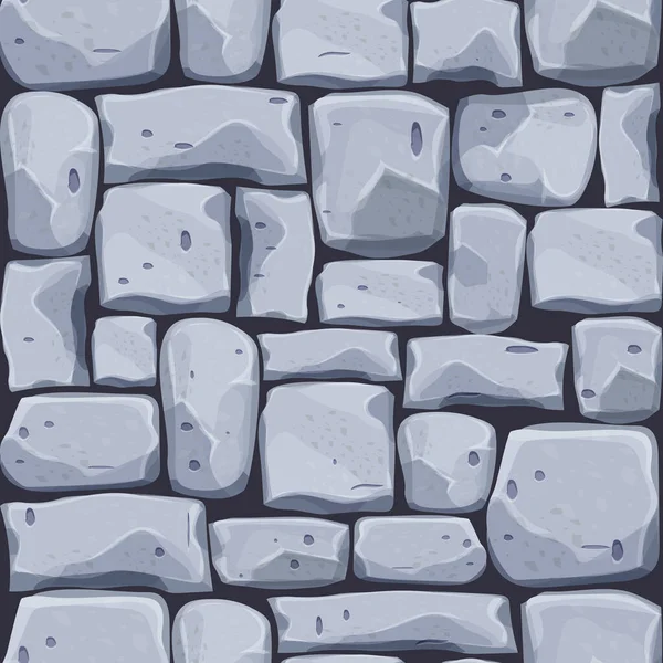 Kamienna ściana z cegieł, skała, tło gry w stylu kreskówki, bezszwowa teksturowana powierzchnia. Zasoby gry Ui, drogi lub materiały podłogowe — Wektor stockowy