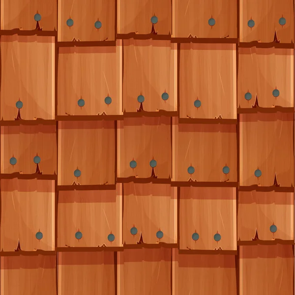 Alte hölzerne Dacheindeckung aus Planken mit Nägeln, ui Spielhintergrund, nahtloses Muster im Cartoon-Stil isoliert. Detailliertes, strukturiertes Material. — Stockvektor