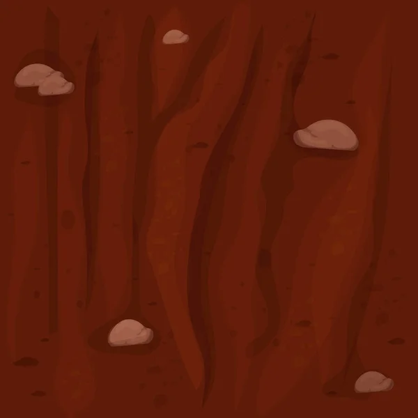 Textura del suelo con piedras, vista superior del suelo en estilo de dibujos animados sin costuras. Fondo de interfaz de juego, tierra marrón. — Archivo Imágenes Vectoriales