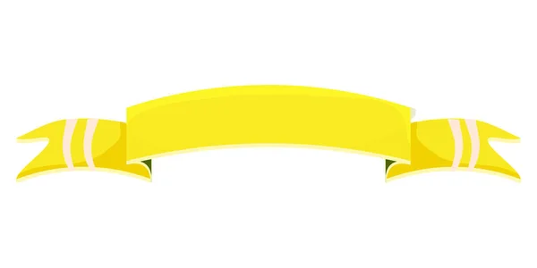 Ruban suspendu, bannière ou drapeau de couleur jaune vif dans le style dessin animé isolé sur fond blanc. Élément de conception, clip art à ressort. — Image vectorielle