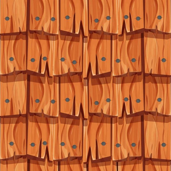 Cubierta de techo de madera vieja de tablones con clavos, fondo de juego ui, patrón sin costuras en estilo de dibujos animados aislados. Material detallado y texturizado. — Vector de stock