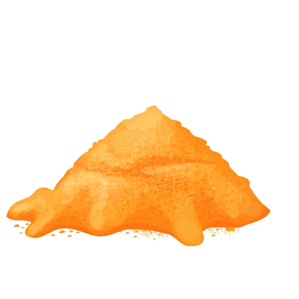 Gurkmeja pulver lugg, indisk krydda ingrediens i tecknad stil isolerad på vit bakgrund. Curcuma torr hög. — Stock vektor